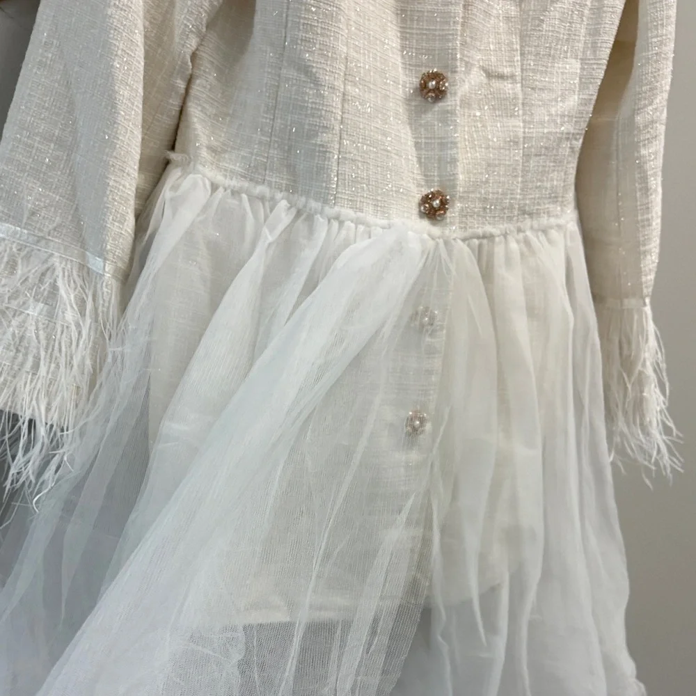 L'ATISTE Textured Cream Blazer with Pearl Button - Picture 7 of 10